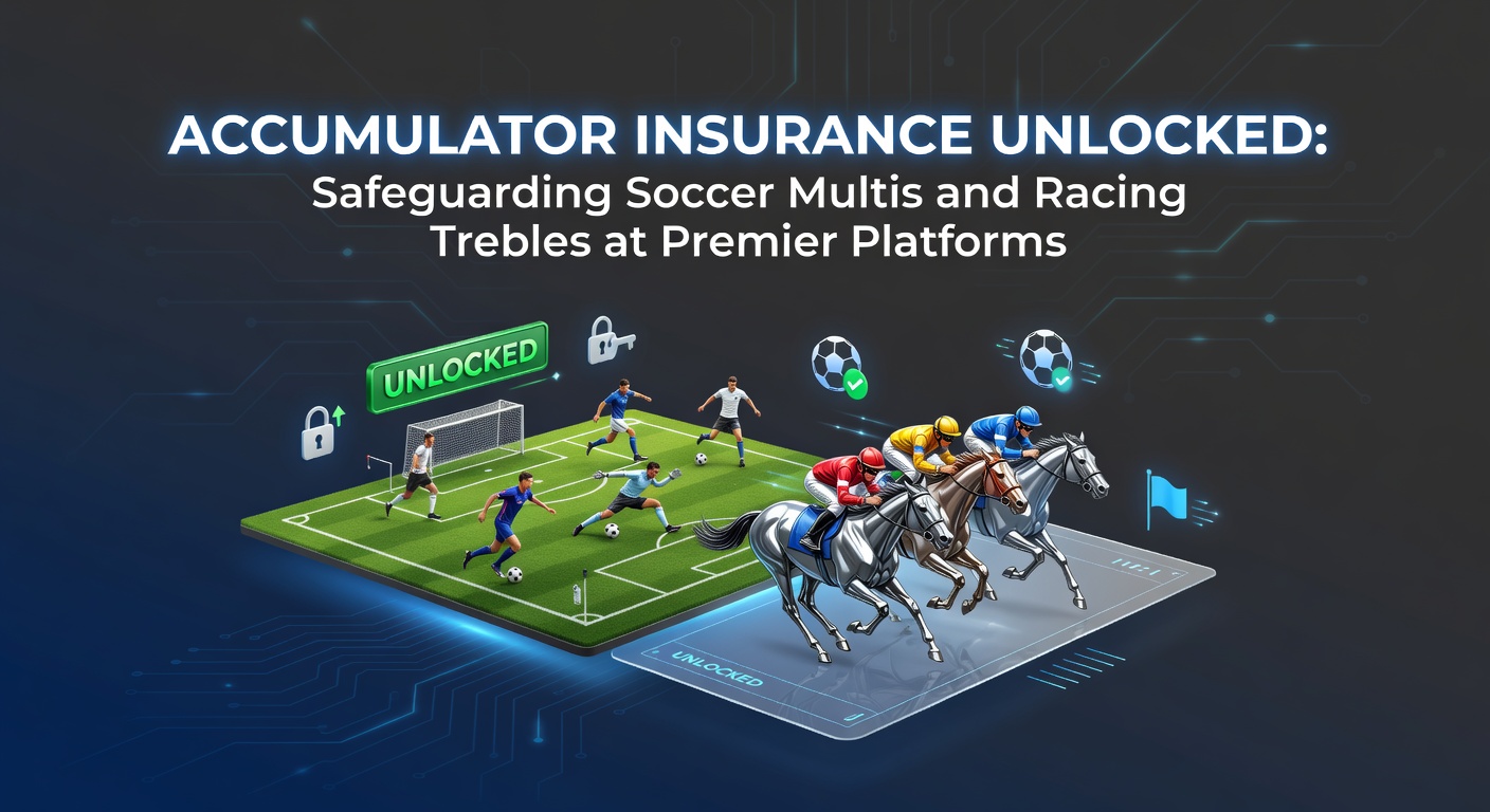 Visual breakdown of an accumulator bet structure with insurance overlay protecting soccer and racing legs