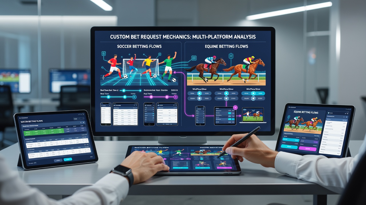 Overview of custom bet request interfaces on soccer and equine betting platforms