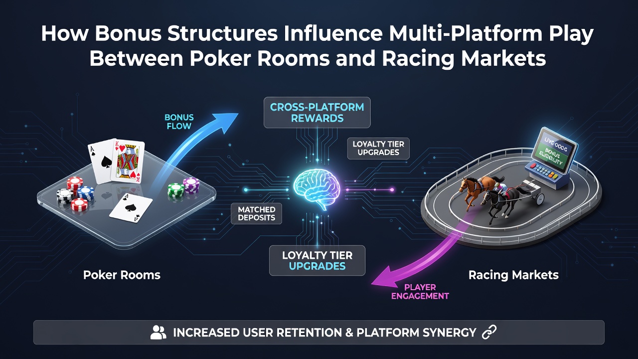 Players engaging with poker interfaces and racing markets on multiple digital platforms