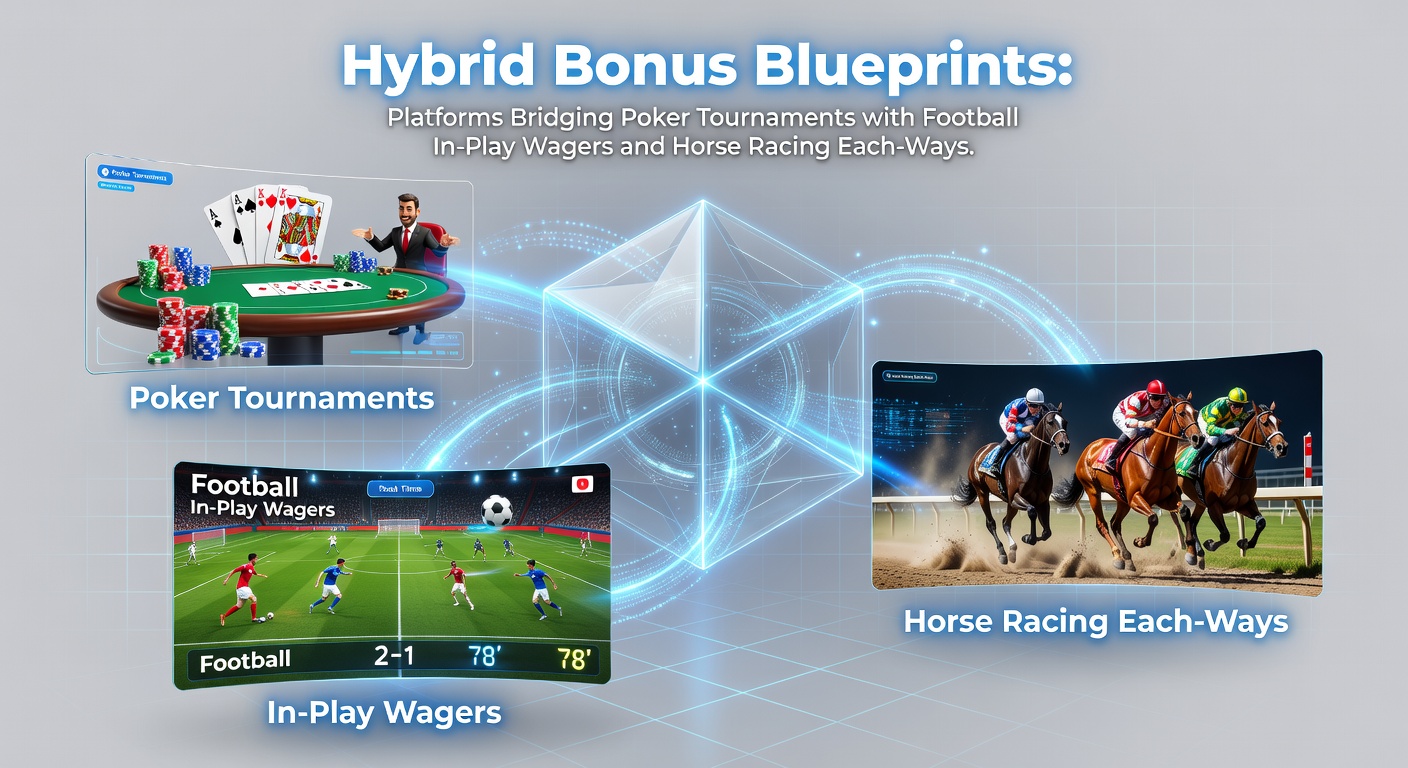 Digital interface showing poker chips, football pitch action, and horse racing tracks merged in a betting platform dashboard