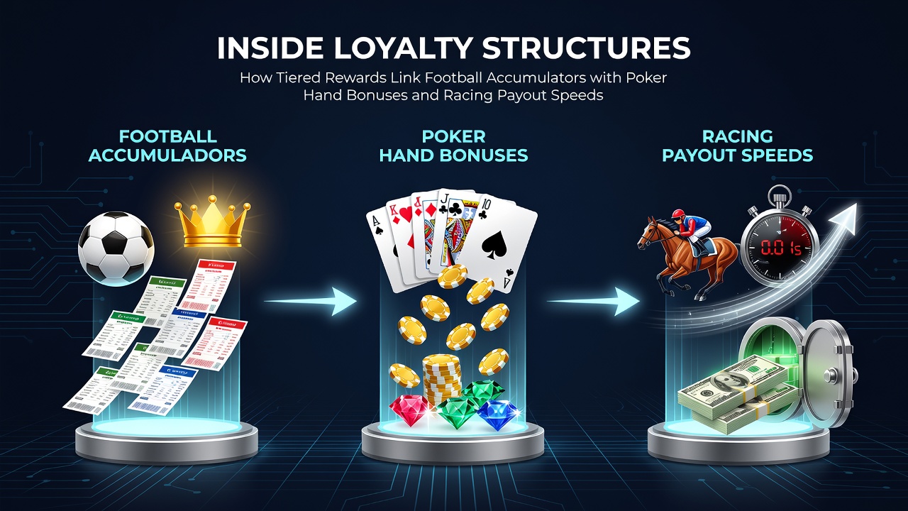 Tiered loyalty rewards connecting football accumulators, poker bonuses, and racing payouts
