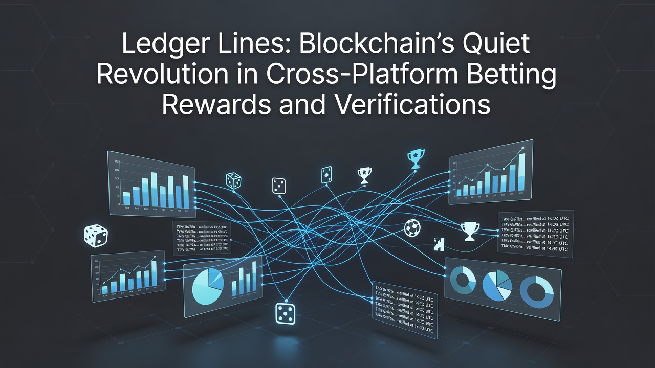 Blockchain network visualization showing interconnected ledger lines for betting rewards across platforms