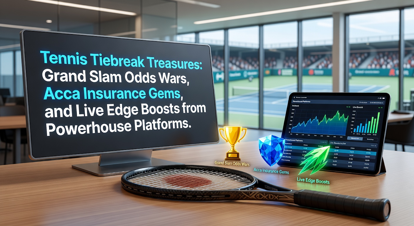 Dynamic tennis tiebreak action on a Grand Slam court with players lunging for a crucial point under stadium lights