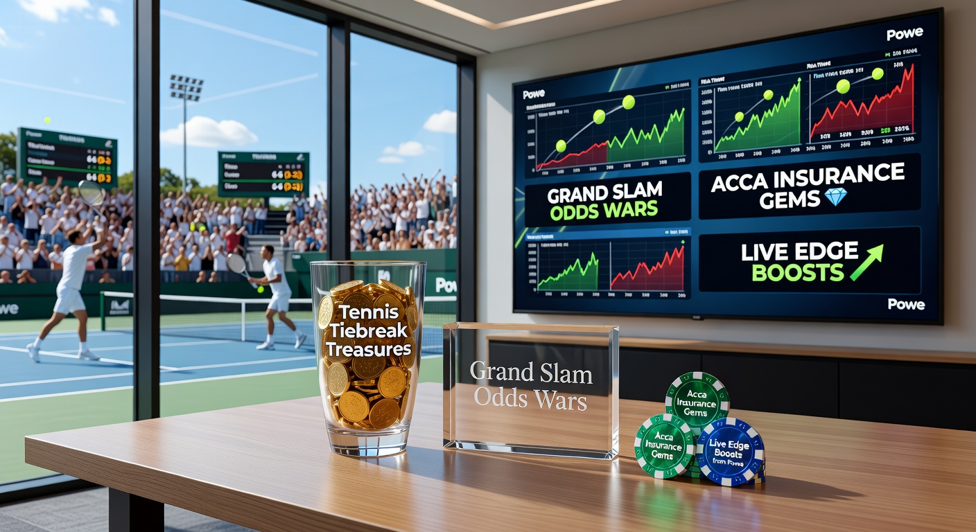 Betting interface displaying live tennis odds boosts during a intense Grand Slam tiebreak, with graphs showing surging lines