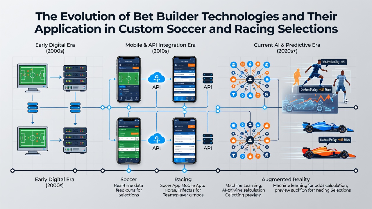 Advanced bet builder dashboard displaying combined soccer player stats and racing finish options with real-time data overlays