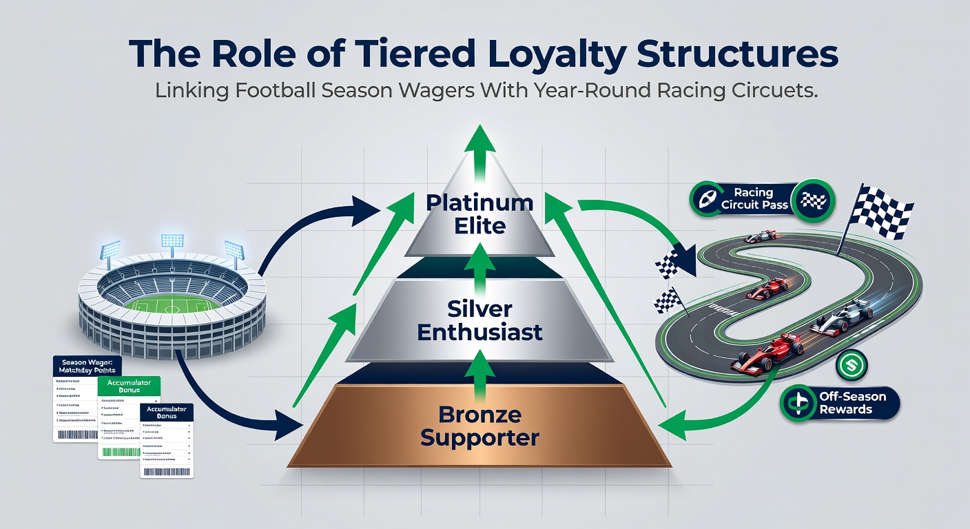 User interface displaying loyalty tier progression linking soccer and horse racing rewards